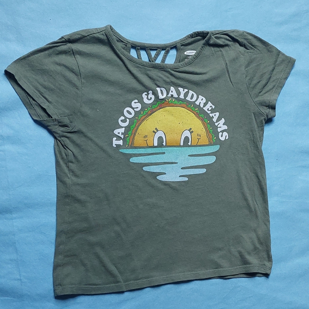 Old Navy| Girl's "Tacos and Daydreams" Green Shirt